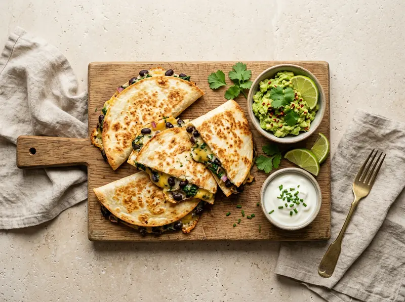 Cheesy bean & spinach quesadillas