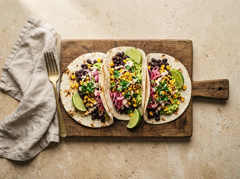 Black bean tacos with charred corn