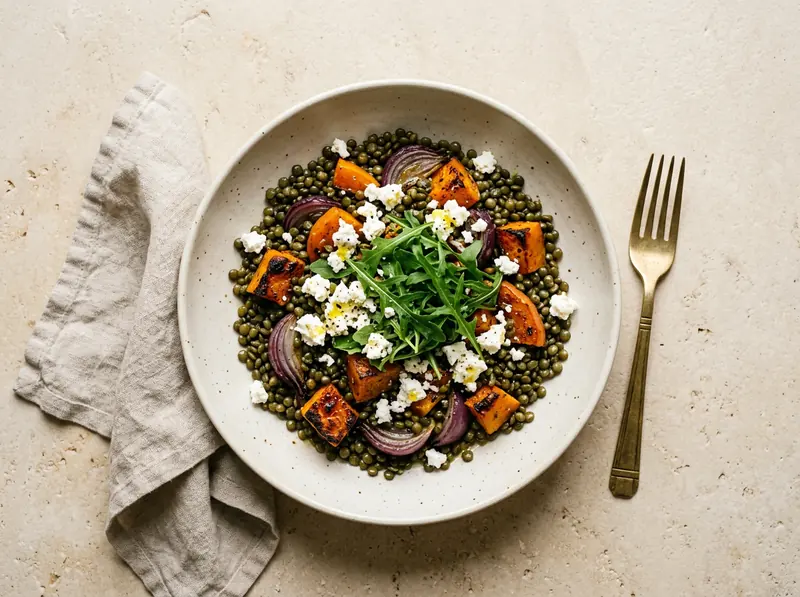 Roast squash, lentil & feta salad