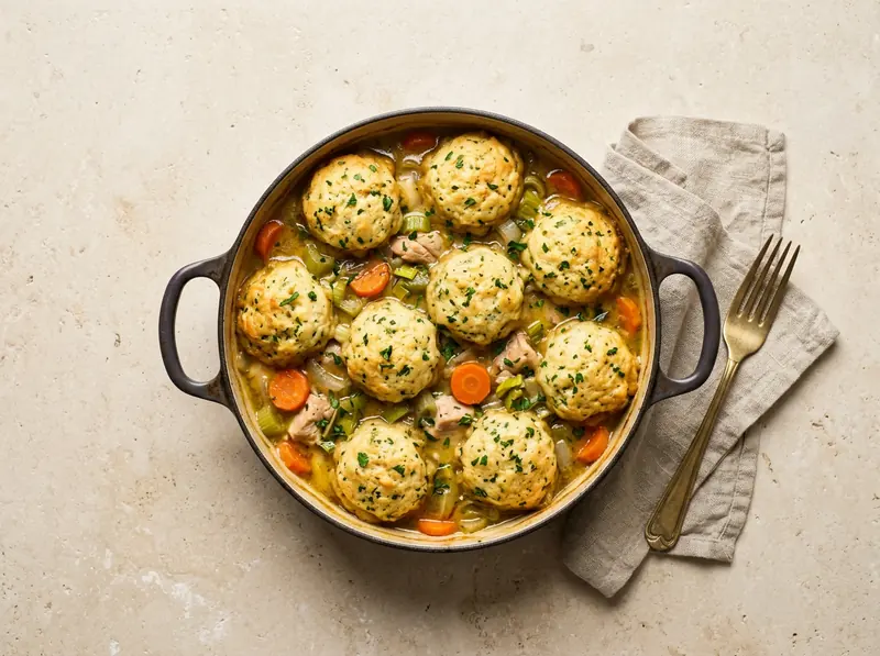 Chicken casserole with herby dumplings