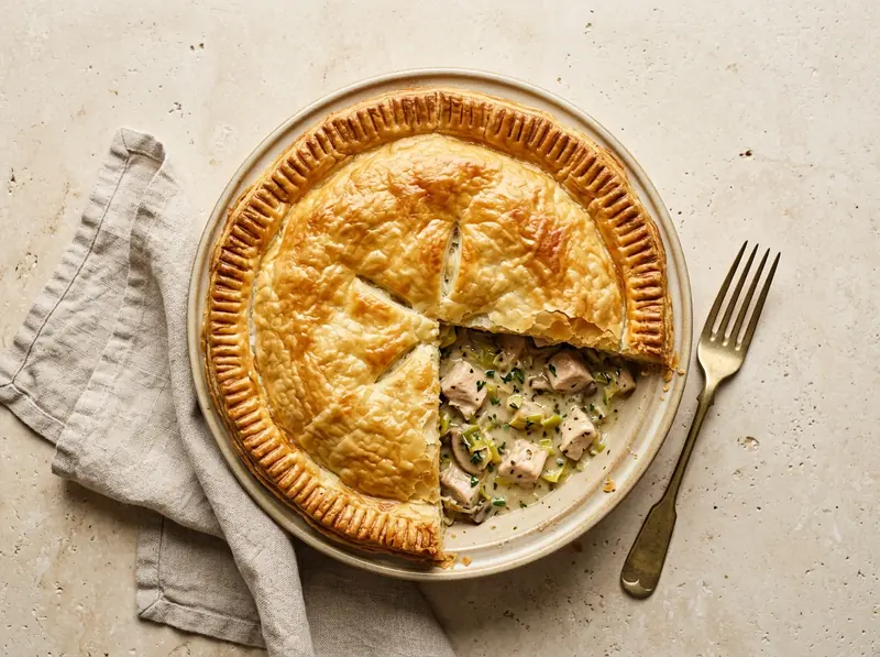 Chicken, leek & mushroom pie