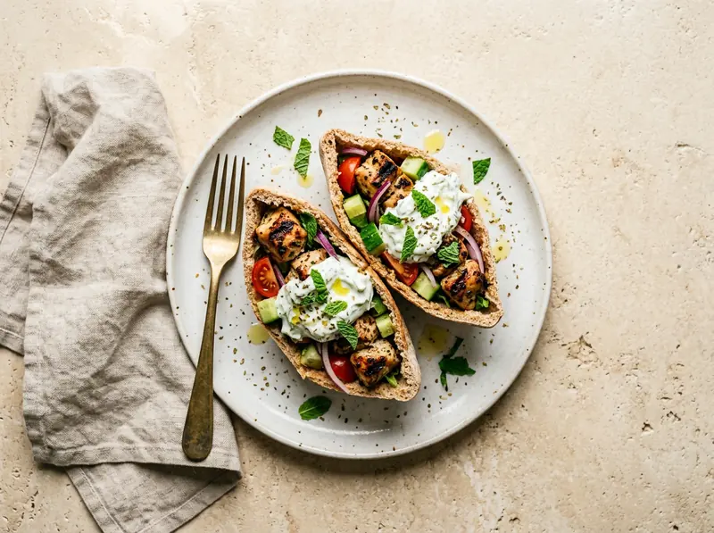 Chicken souvlaki pittas