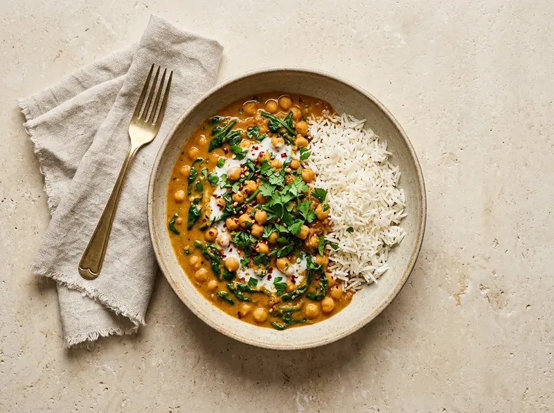 Chickpea, spinach & coconut curry