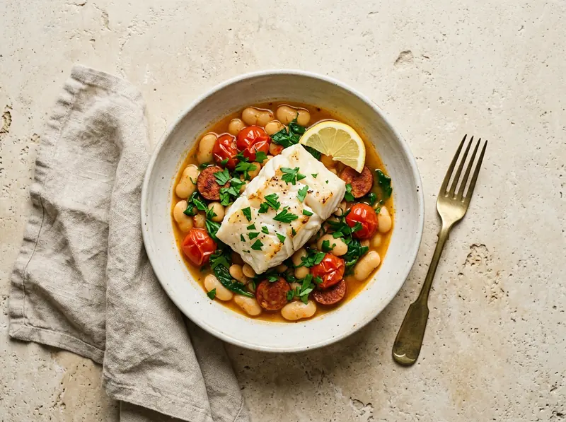 Cod with chorizo & butter beans