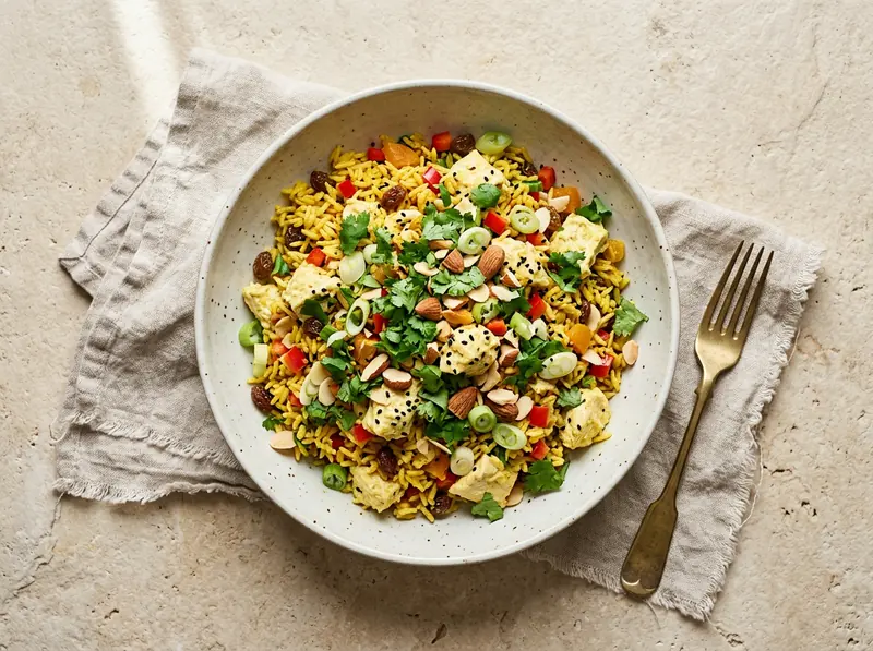 Coronation chicken rice salad