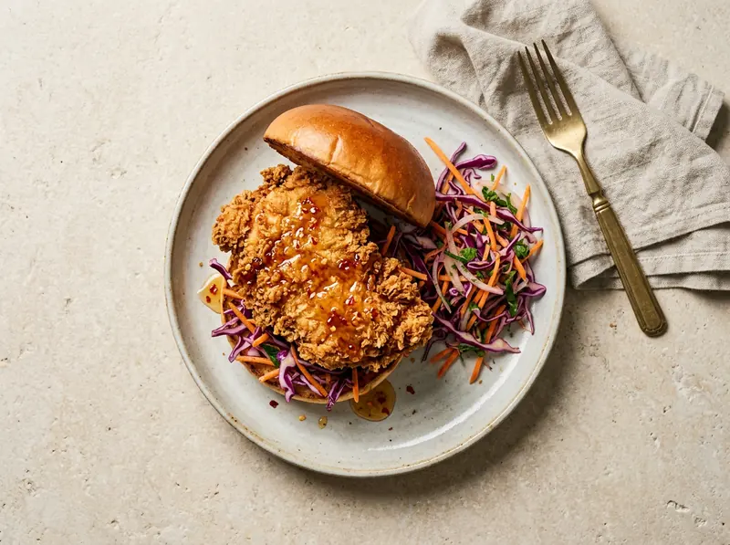 Crispy chicken burgers with slaw