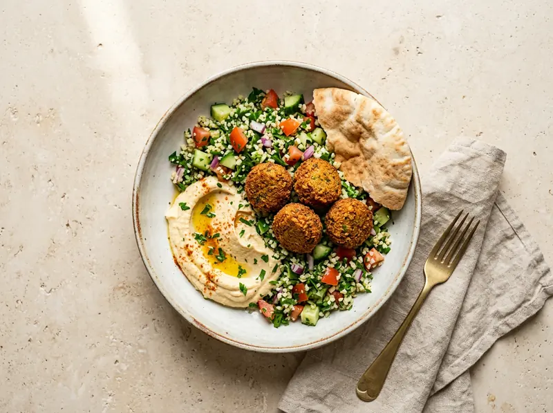 Falafel & houmous bowls with tabbouleh