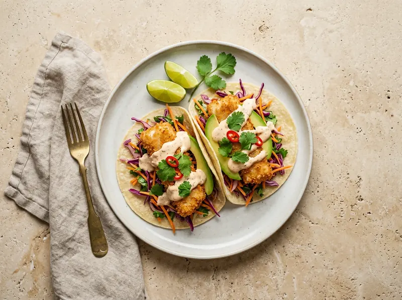 Crispy fish tacos with lime slaw