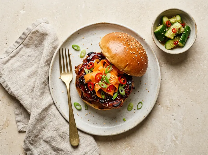 Hoisin pork burgers with quick pickles