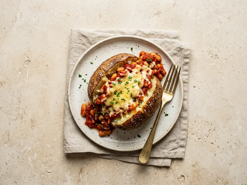 Jacket potatoes with smoky beans & cheese