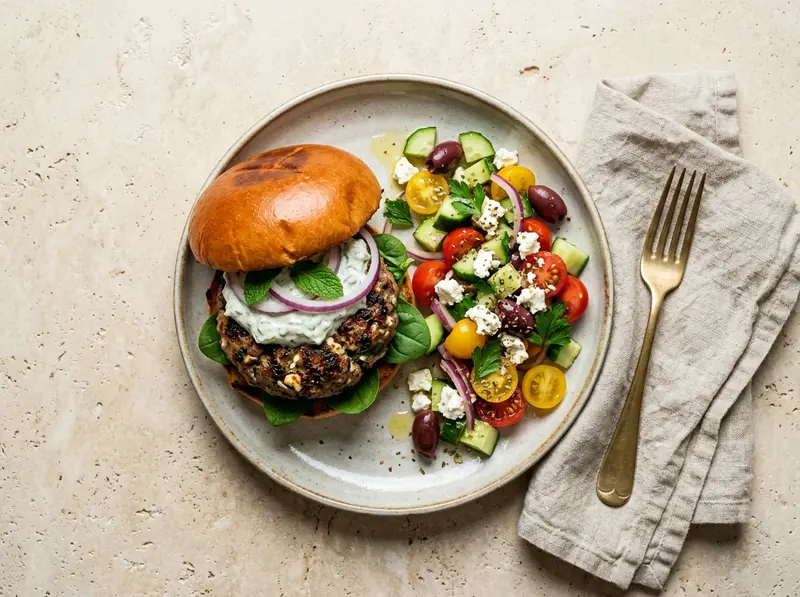 Lamb & feta burgers with tzatziki