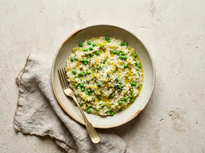 Leek, pea & lemon risotto