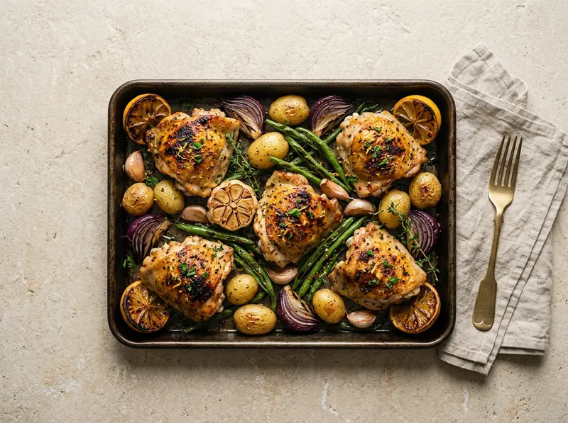 Lemon & garlic chicken traybake