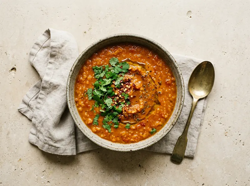 Spiced red lentil & tomato soup
