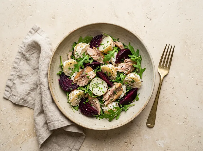 Smoked mackerel, beetroot & potato salad
