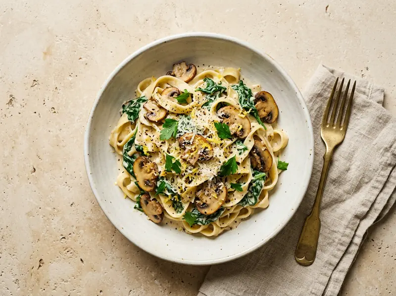 Creamy mushroom & spinach tagliatelle