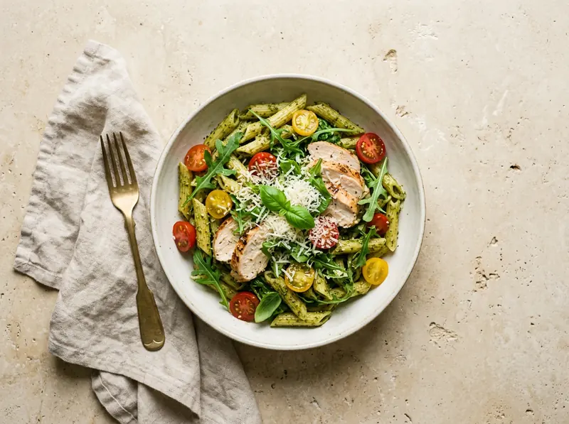 Pesto chicken pasta salad