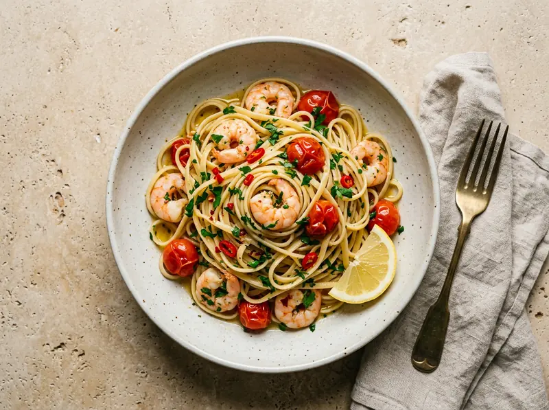 Chilli prawn linguine