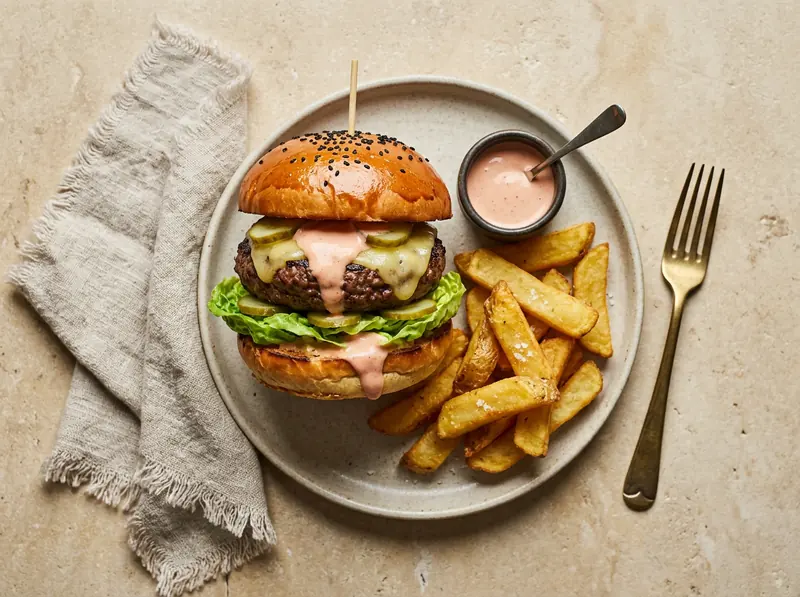 Pub cheeseburgers & chunky chips