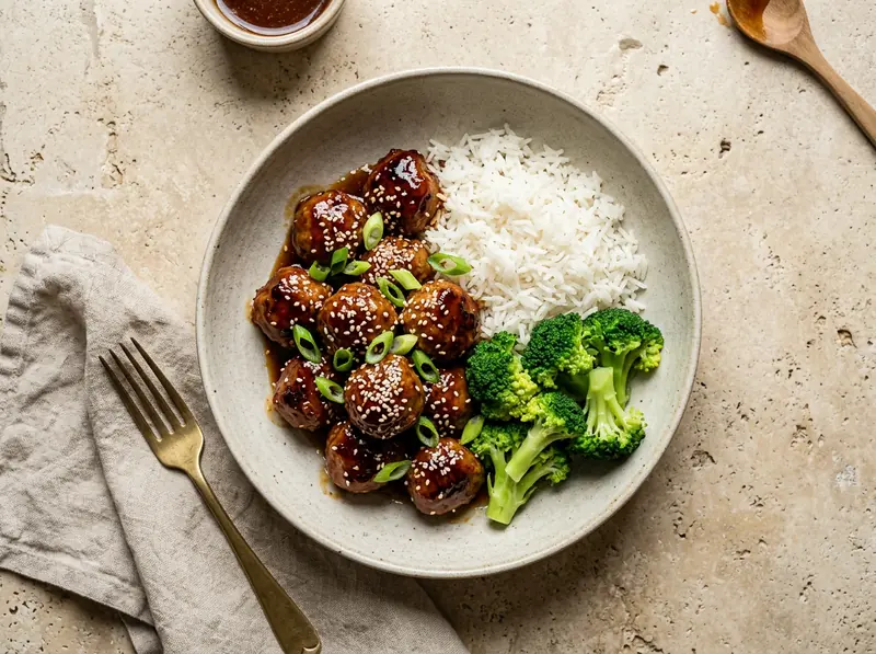 Sticky honey & ginger pork meatballs