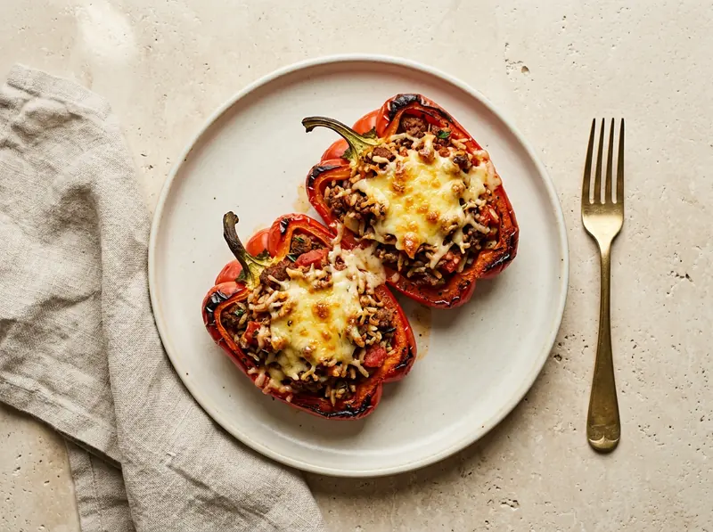 Beef & rice stuffed peppers