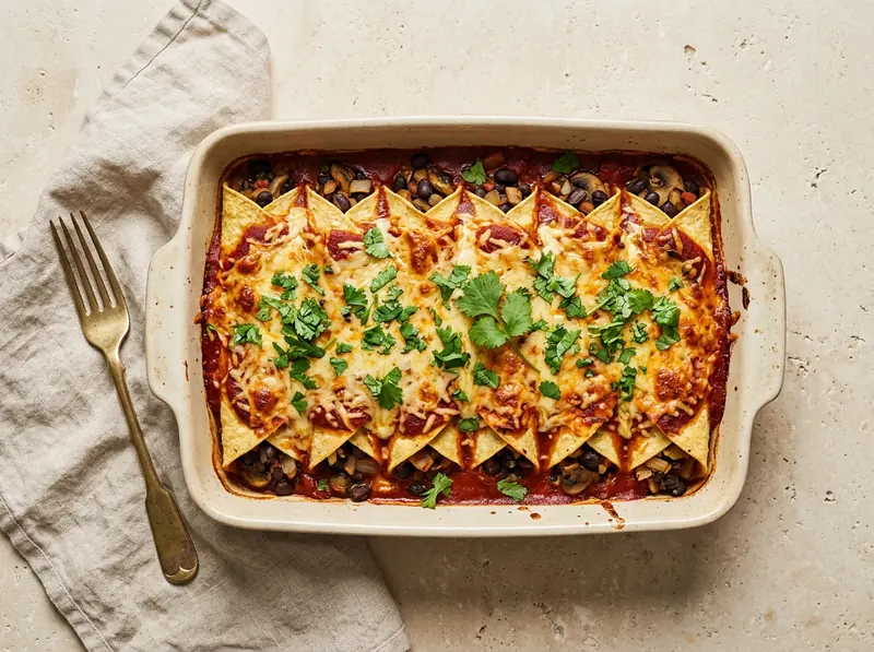 Black bean & mushroom enchiladas